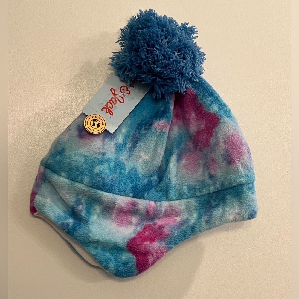 Cat & Jack blue purple Tie-Dye Pom Pom Hat, new!